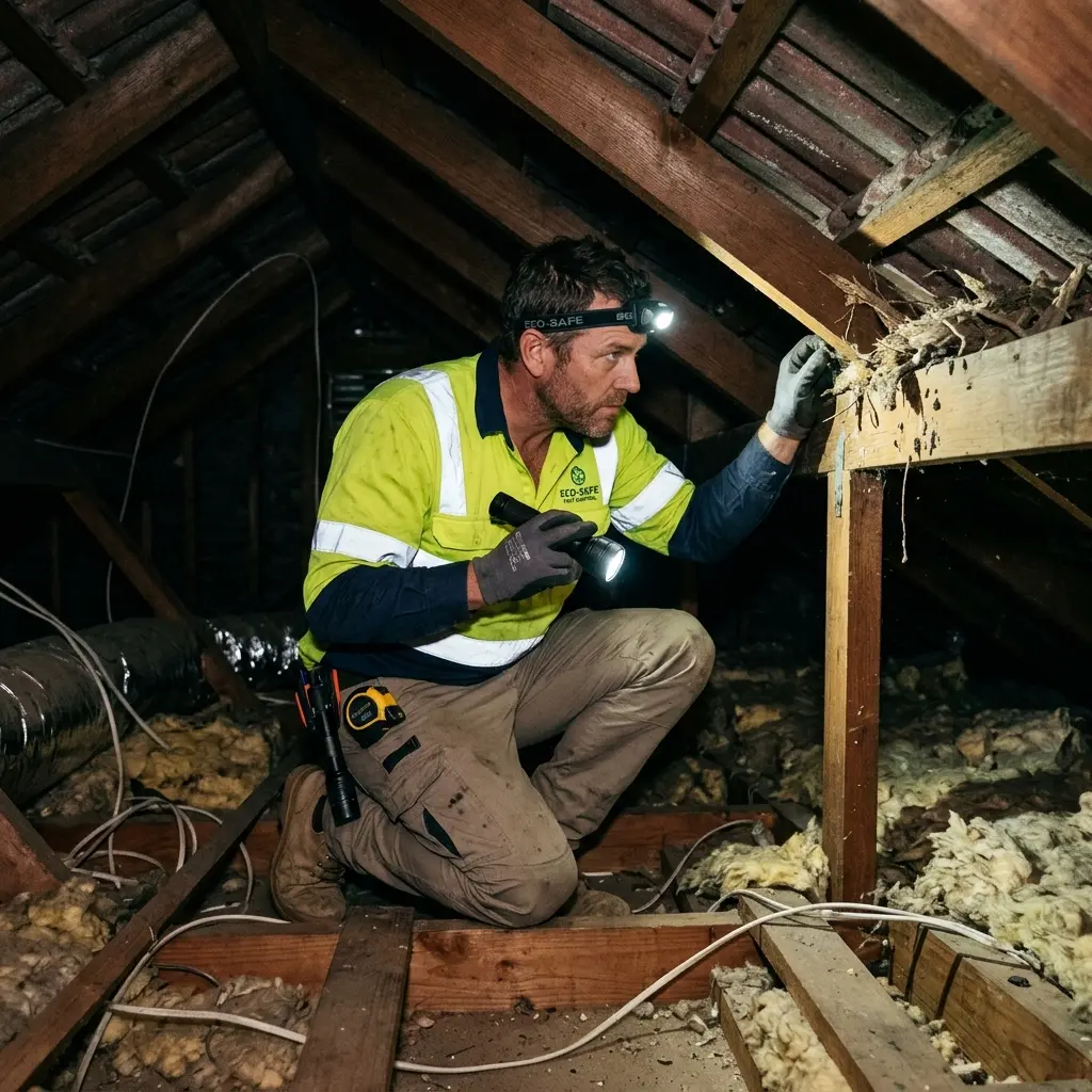 Technician inspecting a Camberwell subfloor void for a deceased cat